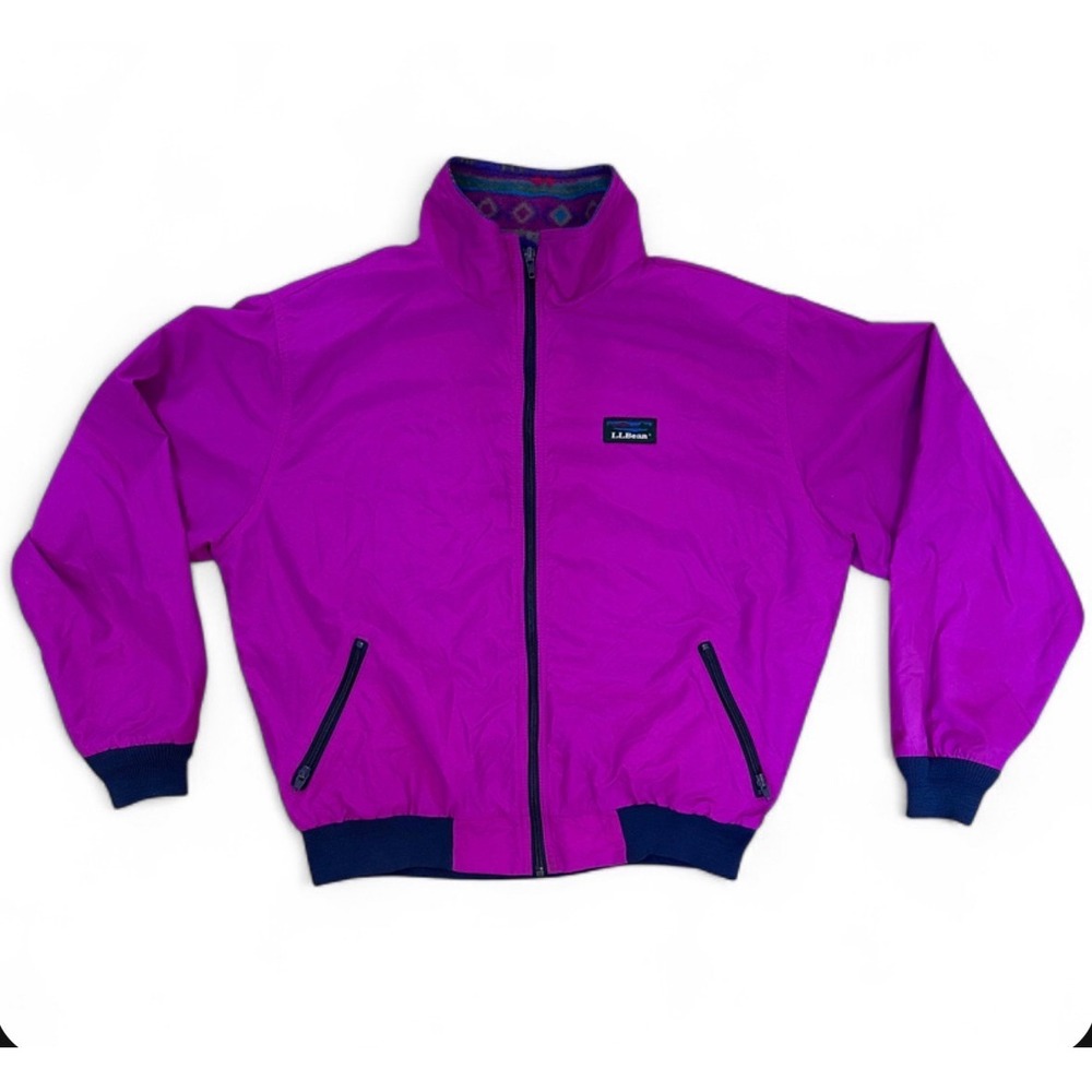 Vintage LL Bean Three Season Jacket Magenta Purple Fleece Lined Bomber Large USA